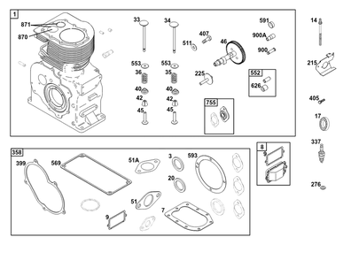 Cylinder Group Diagram and Parts List for 326431-3521-08 200000 - 399999 Briggs and Stratton Engine